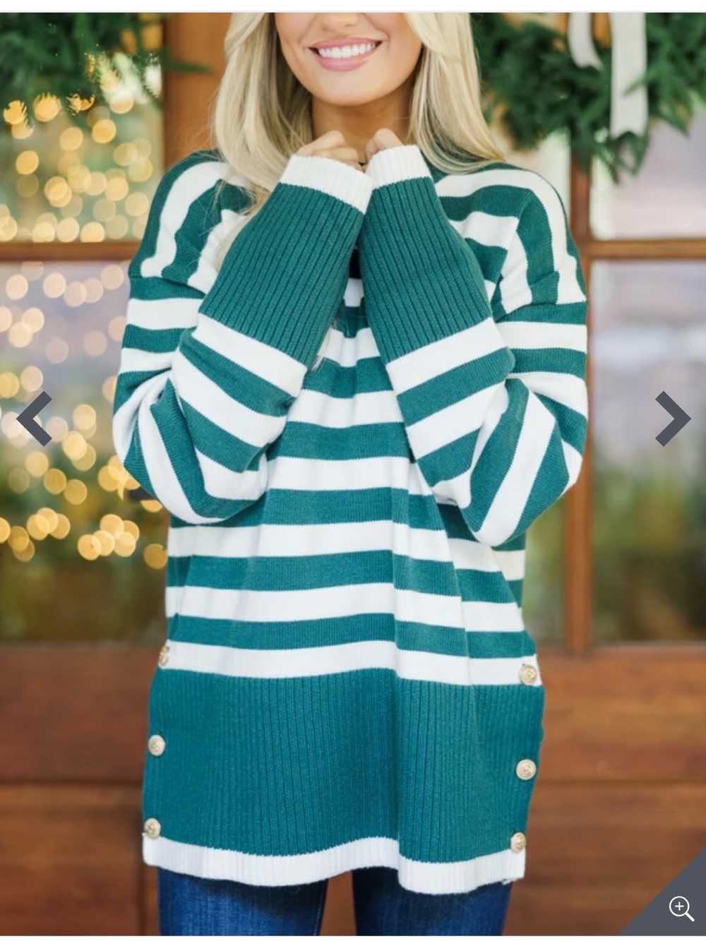 Striped Crewneck Sweater in Green and Cream - Women's